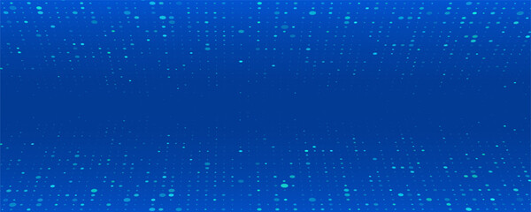 Trendy abstract background with digital circles particles on blue. Futuristic dotted template. Modern halftone design. Great for banners, posters, presentation. Vector