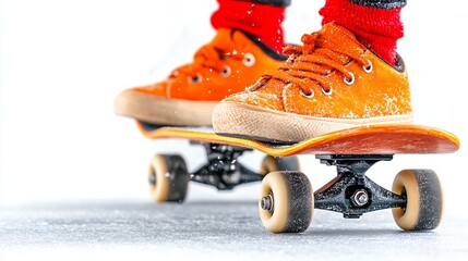 Orange Skateboard on Snowy Ground Winter Fun, Generative AI.