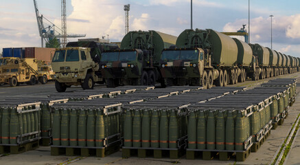 Pallets of 155mm artillery ammunition