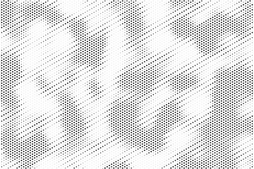 Grunge halftone gradient texture. Faded grit noise background. Sandy gritty wallpaper. Retro pixelated backdrop. Black and white anime or manga comic overlay. Vector graphic design textured halftone.
