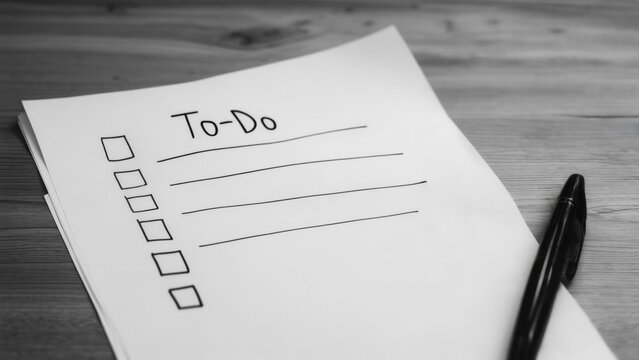 Blank to-do list on paper with a pen ready for writing tasks