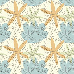 Seamless floral pattern with hand-drawn line art and organic shapes in natural tones. Perfect for textiles, wallpaper, and branding.