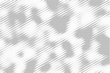 Grunge halftone gradient texture. Faded grit noise background. Sandy gritty wallpaper. Retro pixelated backdrop. Black and white anime or manga comic overlay. Vector graphic design textured halftone