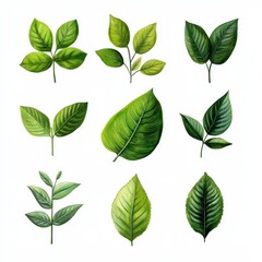 Fototapeta premium A collection of various green leaves showcasing different shapes and textures.