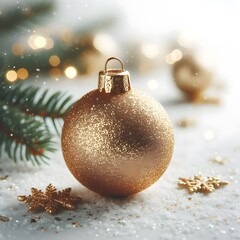 A golden dull christmas ball with glitter isolated on white background 