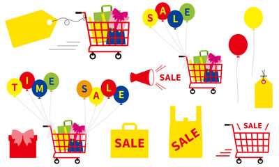 sale set-2 お店やネットショップに使えるセールのあしらい。バーゲンセールの装飾。割引や値下げの広告用あしらい。
