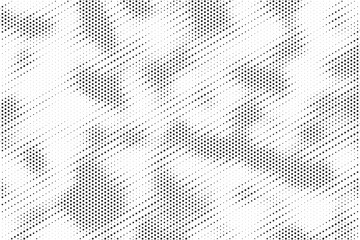 Grunge halftone gradient texture. Faded grit noise background. Sandy gritty wallpaper. Retro pixelated backdrop. Black and white anime or manga comic overlay. Vector graphic design textured halftone.