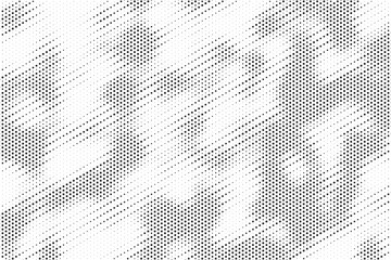 Grunge halftone gradient texture. Faded grit noise background. Sandy gritty wallpaper. Retro pixelated backdrop. Black and white anime or manga comic overlay. Vector graphic design textured halftone