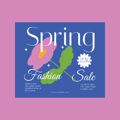 Blue Illustration Spring Facebook Post Layout