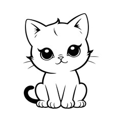 A simple black and white vector illustration of a baby cat looking down with a tearful expression on a white background