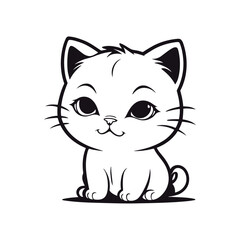 A black and white vector silhouette of a baby cat crying softly, with tiny tears on a white background
