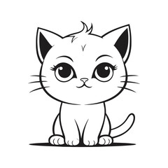A sleek black and white vector illustration of a tiny sad baby cat, its small body shivering on a white background
