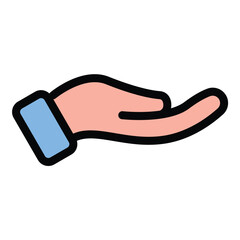 Hand icon flat line style illustration representing gestures or actions, suitable for user interfaces, accessibility features, and communication apps.