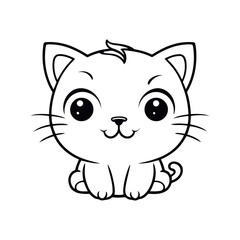 A clean black and white vector illustration of a baby cat with slumped shoulders, looking lost on a white background
