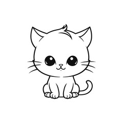 A minimalistic black and white vector illustration of a heartbroken baby cat with lowered ears on a clean white background