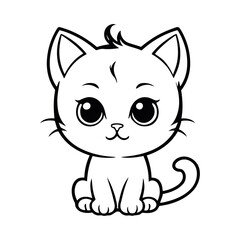 A black and white vector silhouette of a baby cat with a frown, its tiny whiskers drooping on a white background
