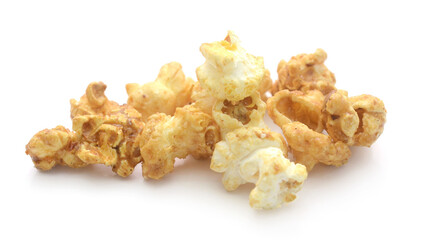 Popcorn heap,Close-up of popcorn against white background - stock photo
