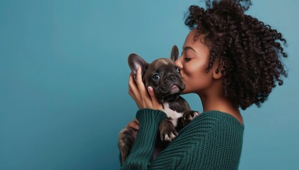 Obraz premium Photo of woman playing happily with pets, suitable for pet shop banners, cats, dogs.