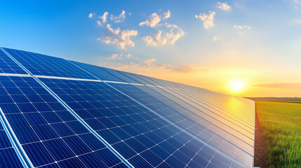 Solar Panel Farm at Sunset