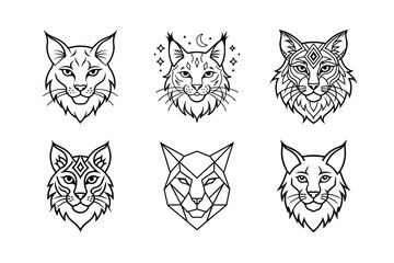 Six Outline Lynx Head Designs in Geometric and Floral Styles