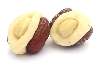 Macadamia nuts isolated on white background - stock photo

