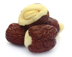 Macadamia nuts isolated on white background - stock photo

