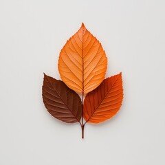 Three autumn leaves in shades of orange and brown on a light background.
