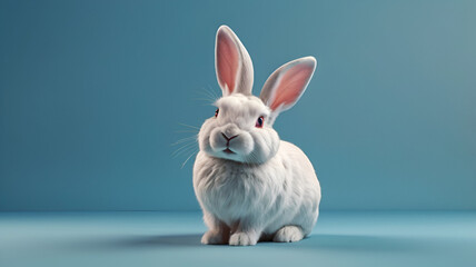 Obraz premium white rabbit on white, White rabbit on pastel blue background