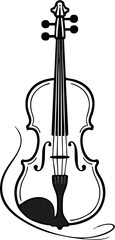 Violin with bow and music notes on a black background