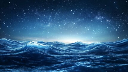 Mystical Ocean Waves Under Starry Night Sky, Captivating Beauty