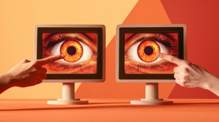 Eye screens touched by fingers