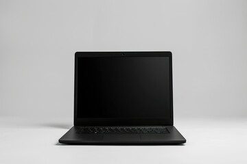 Detailed Picture of a Black Laptop with a Black Cover Sits on a White Background
