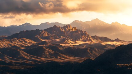 Jagged Peaks Illuminated by Sunset Glow with Dramatic Light