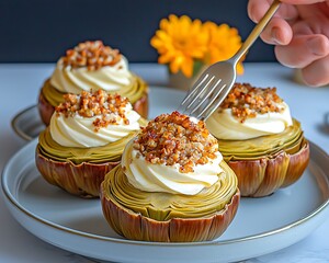 Stuffed artichokes with creamy topping.