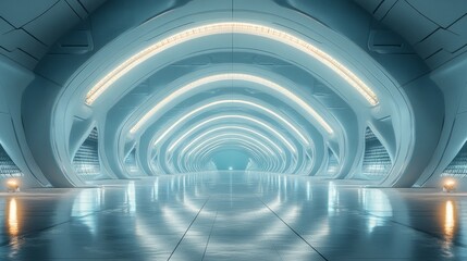 Obraz premium Empty futuristic agricultural hangar with bright lighting, expansive open space, and futuristic design