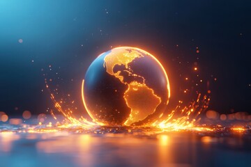 A glowing globe with vibrant sparks, representing technology and innovation.
