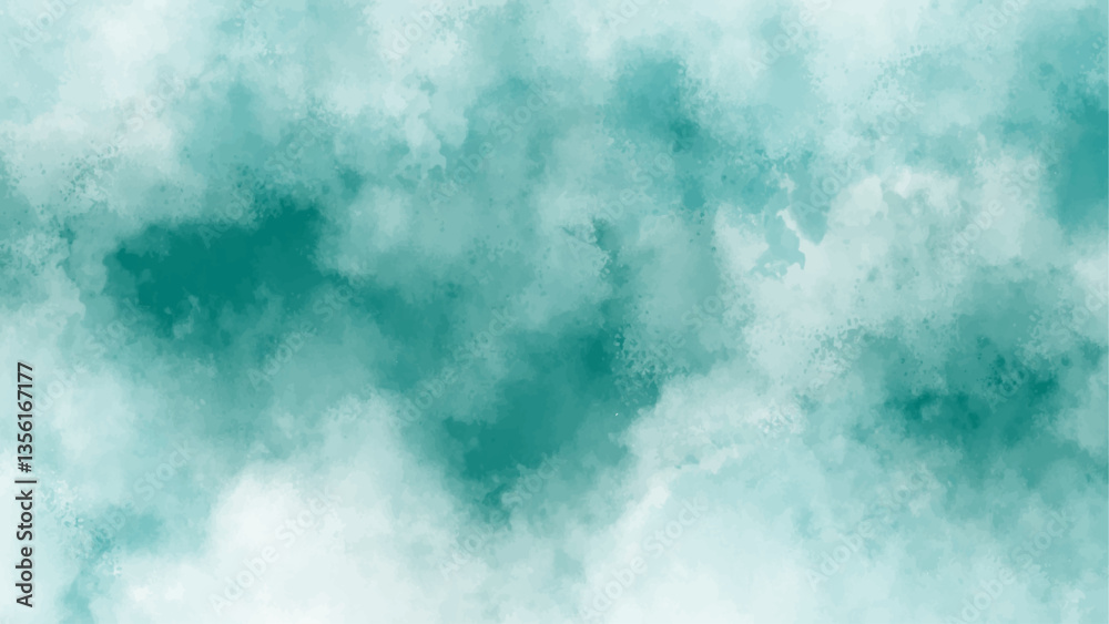 Aufkleber gradient aqua green abstract creative background with blue and white clouds. hand painted white clou