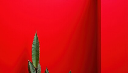 Obraz premium Botanical Minimalism Design a minimalist scene with a few prominent agave leaves in focus, contrasting beautifully with a smooth, matte red wall