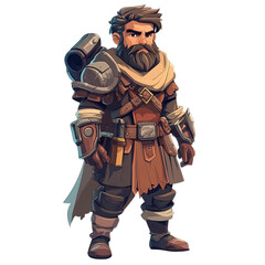 Fototapeta premium A stylized character illustration of a bearded warrior with shoulder armor