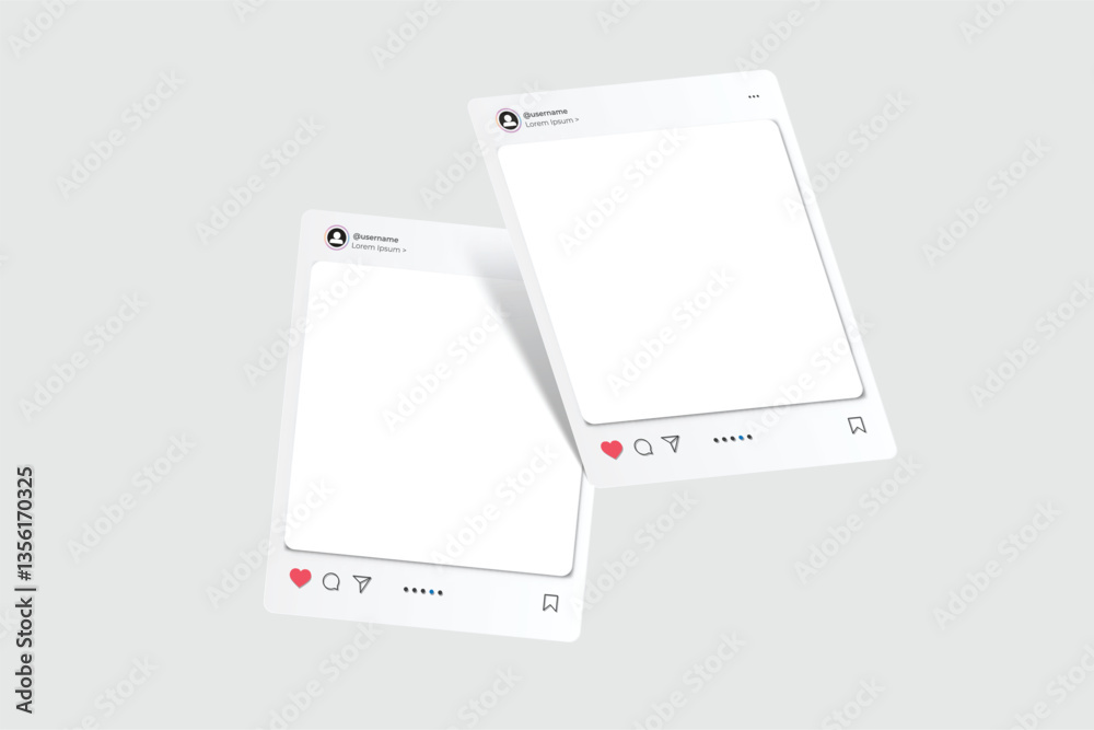 Wall mural vector social media post interface mockup. social frame mobile app page template for user carousel p