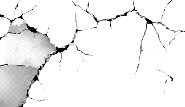 black and white cracks illustration. Transparent background