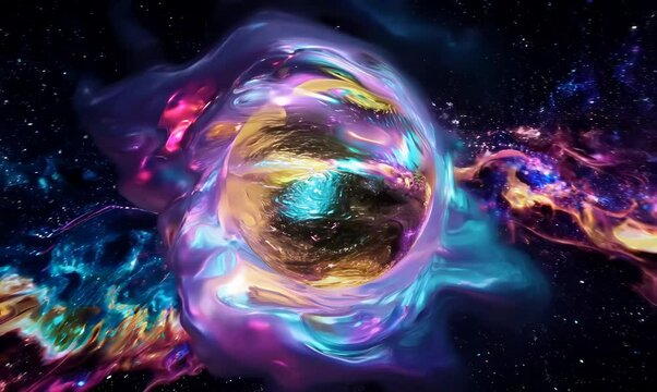 elegant fluid metal blob pulsating in bright space animation