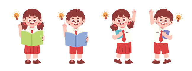 Happy Elementary Students Get Idea Illustration