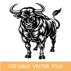 muscular bull in mid-charge, capturing strength, aggression, and motion in a bold style sketch engraving generative ai PNG illustration. Scratch board imitation