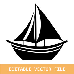 Sailboat Icon Sail Boat Wind Ship Yacht Sea Wave Ocean Lake Vector Black White Silhouette Symbol Sign Graphic Clipart Artwork Illustration Pictogram