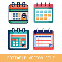 Naklejka premium Calendar icon set. Containing date, schedule, month, week, appointment, agenda, organization and event icons. Solid icon collection. Vector illustration
