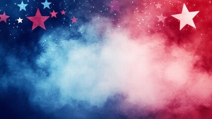 smokey background with stars and red and blue gradient with copy space