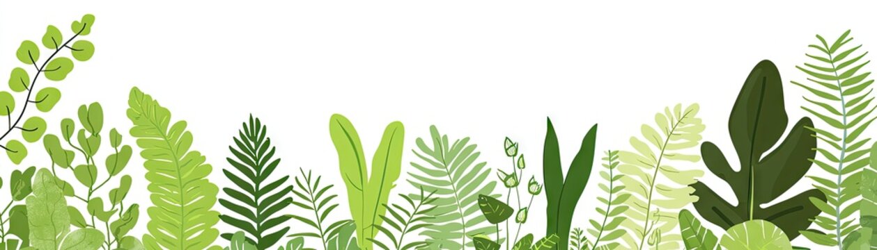 Lush green foliage border; nature backdrop; website header