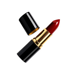 Obraz premium Luxury Red Lipstick in Black and Gold Case Isolated on Transparent Background – Elegant Beauty and Makeup Cosmetic Product