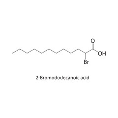 2-Bromododecanoic acid skeletal structure. Brominated Carboxylic Acid compound schematic illustration. Simple diagram, chemical formula.